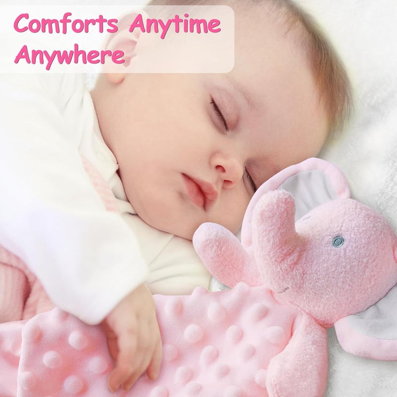 MOVEPAI Baby Security Blanket, Soft Baby Lovey Toy Blanket for Girls, Snuggle Toy Lovie Newborn Gift, Stuffed Animals Pink Elephant 16 Inch - Image 2